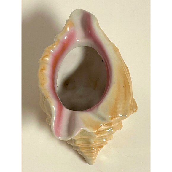 Vintage Shell-Shaped Porcelain Planter By Lefton - 5" Peach & Pink Beachy Decor - Picture 4 of 7